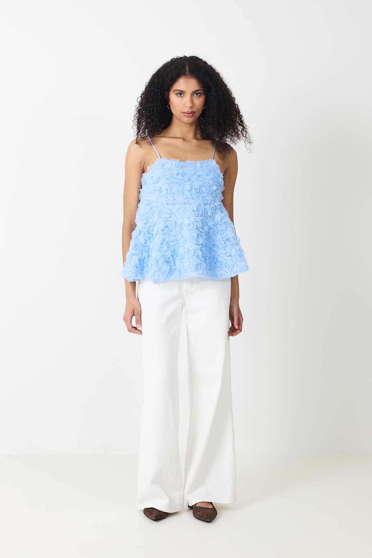 Kenli Flower Top - Light Blue