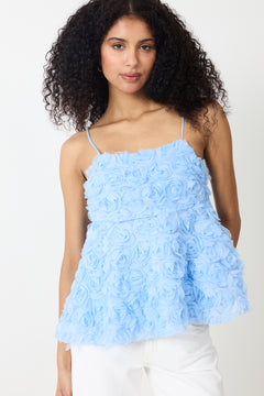 Kenli Flower Top - Light Blue