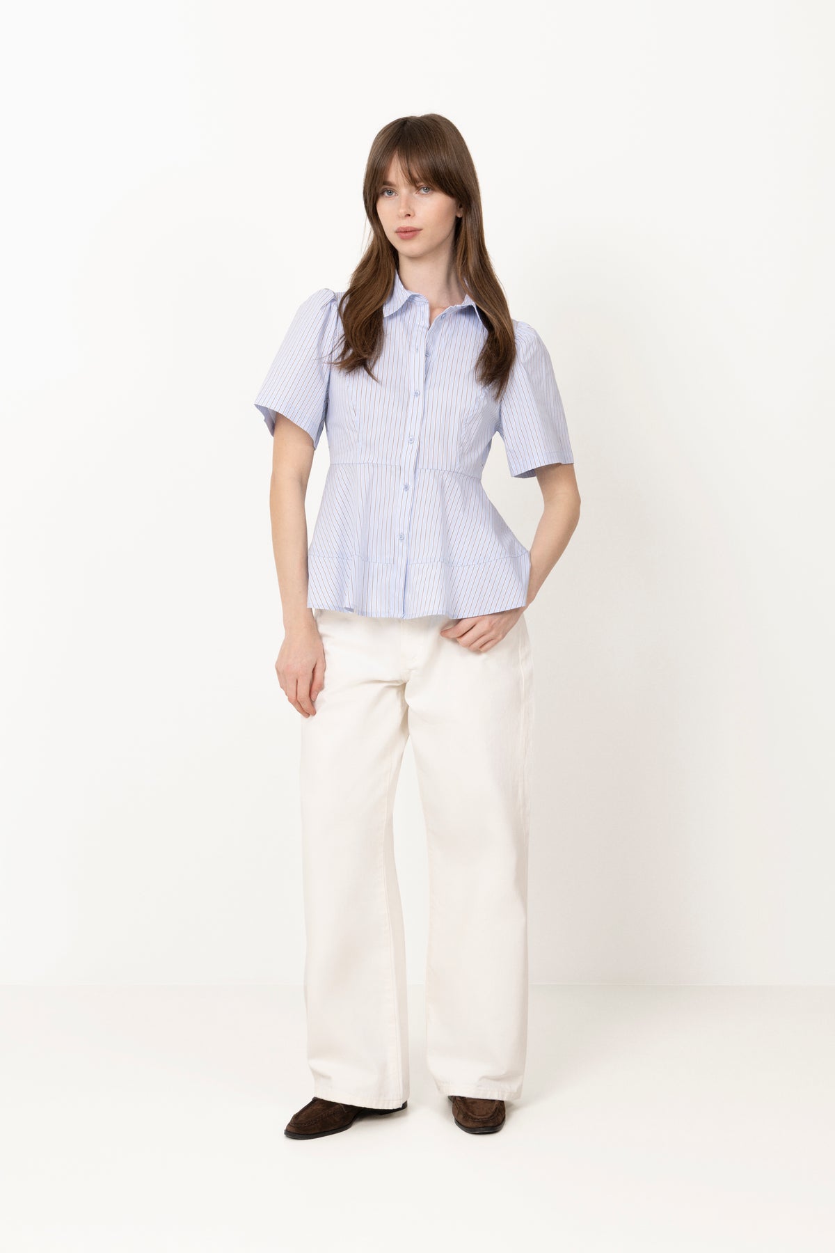 Janelle Stripe Shirt - Blue/Brown Stripe