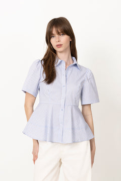 Janelle Stripe Shirt - Blue/Brown Stripe