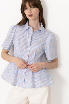 Janelle Stripe Shirt - Blue/Brown Stripe