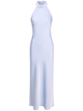 Lola Satin Halter Maxi Dress - Light Blue