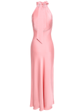 Lola Satin Halter Maxi Dress - Coral
