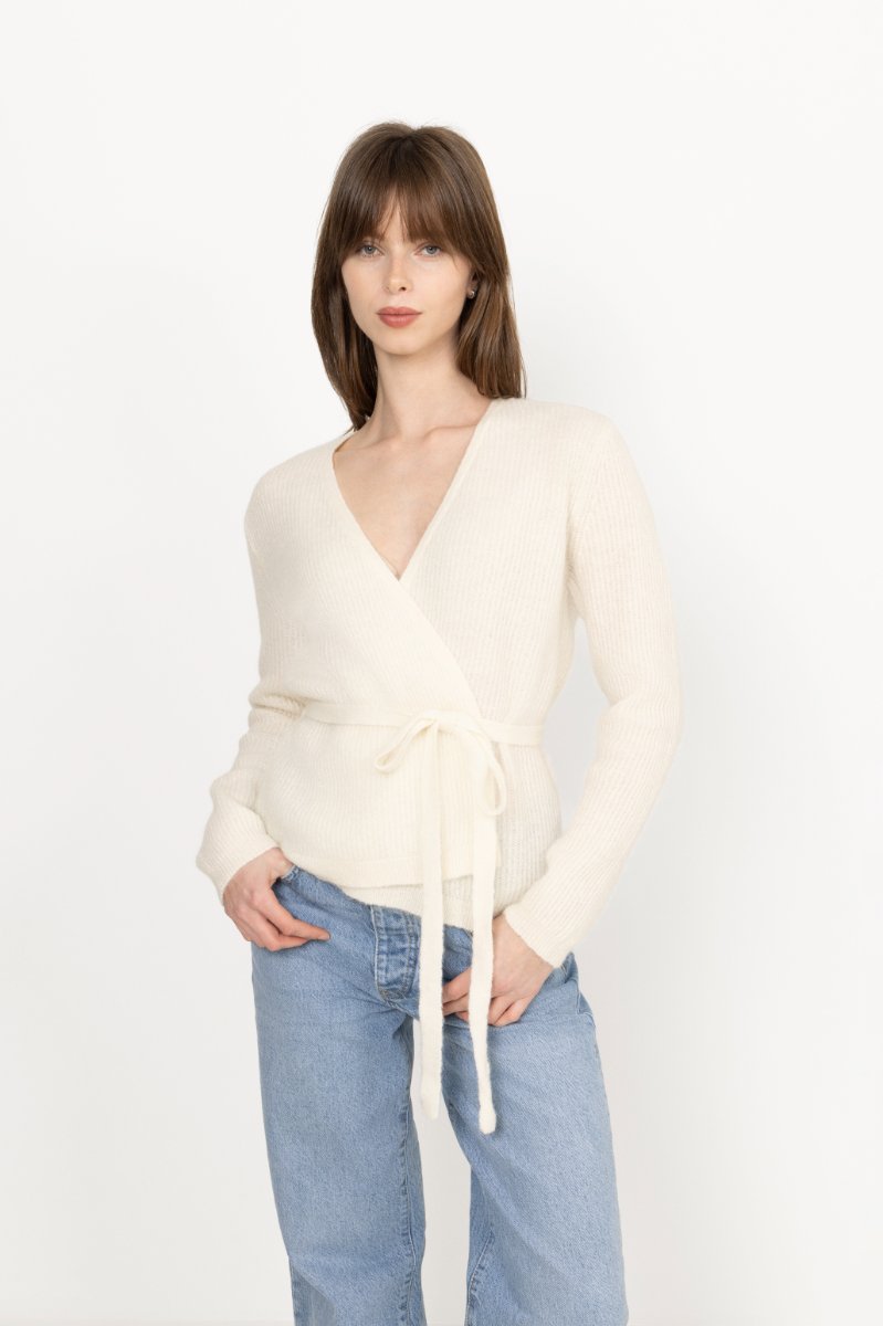 Lulu Ls Knit Wrap Cardigan - Snow White Melange