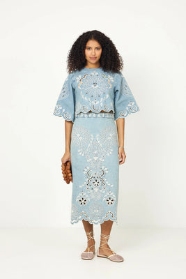 Richelieux Cropped Blouse - Denim
