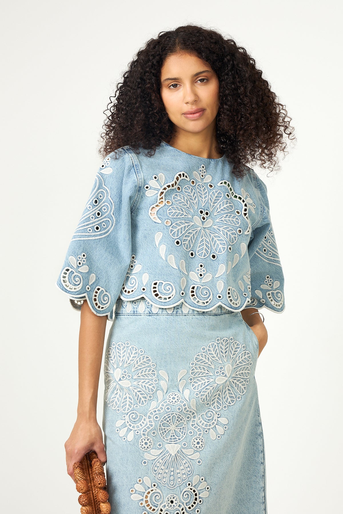 Richelieux Cropped Blouse - Denim