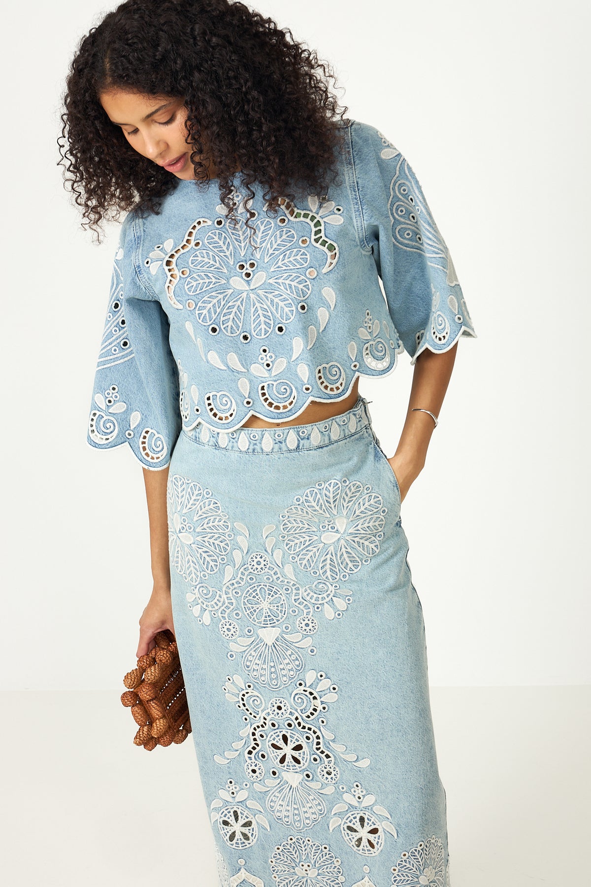 Richelieux Cropped Blouse - Denim