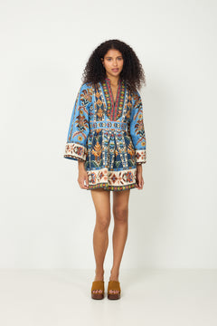 Mini Dress - Embroidered Tapestry Blue