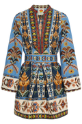 Mini Dress - Embroidered Tapestry Blue