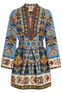 Mini Dress - Embroidered Tapestry Blue