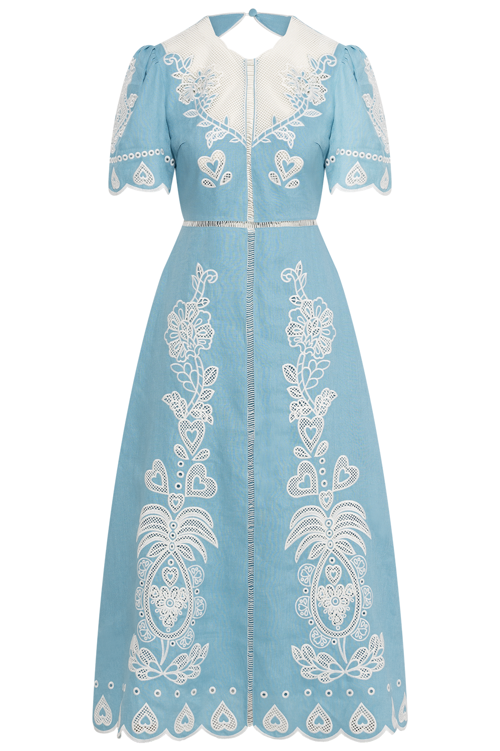 Embroidery Short Sleeve Midi Dress - Light Blue