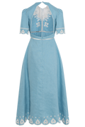 Embroidery Short Sleeve Midi Dress - Light Blue