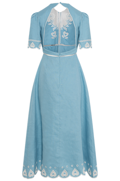 Embroidery Short Sleeve Midi Dress - Light Blue