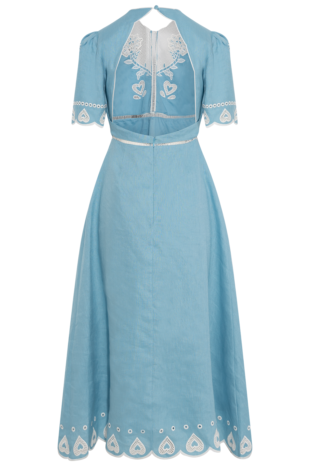 Embroidery Short Sleeve Midi Dress - Light Blue