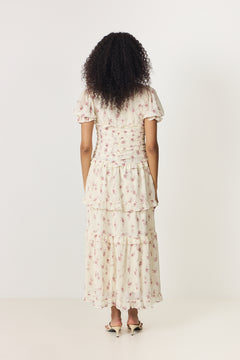 Arielic Long Dress - Off White Vintage Rose