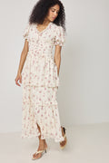 Arielic Long Dress - Off White Vintage Rose