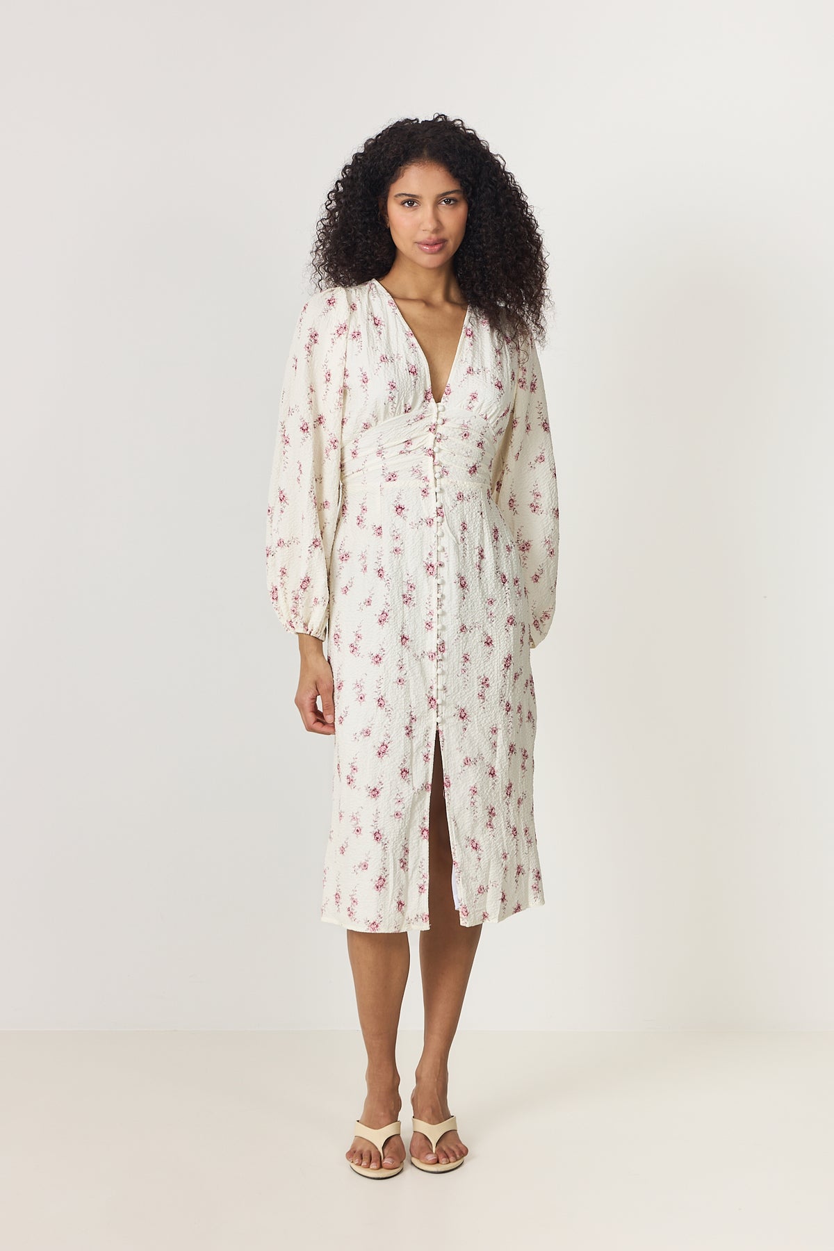 Adaic Long Dress - Off White Vintage Rose