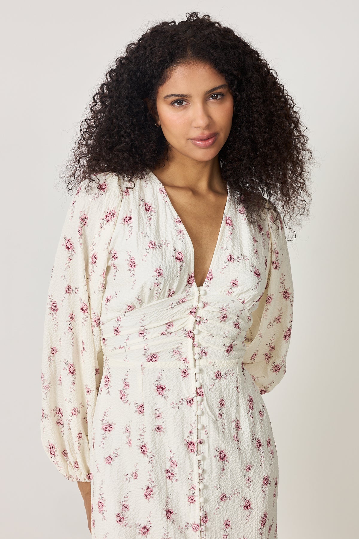 Adaic Long Dress - Off White Vintage Rose