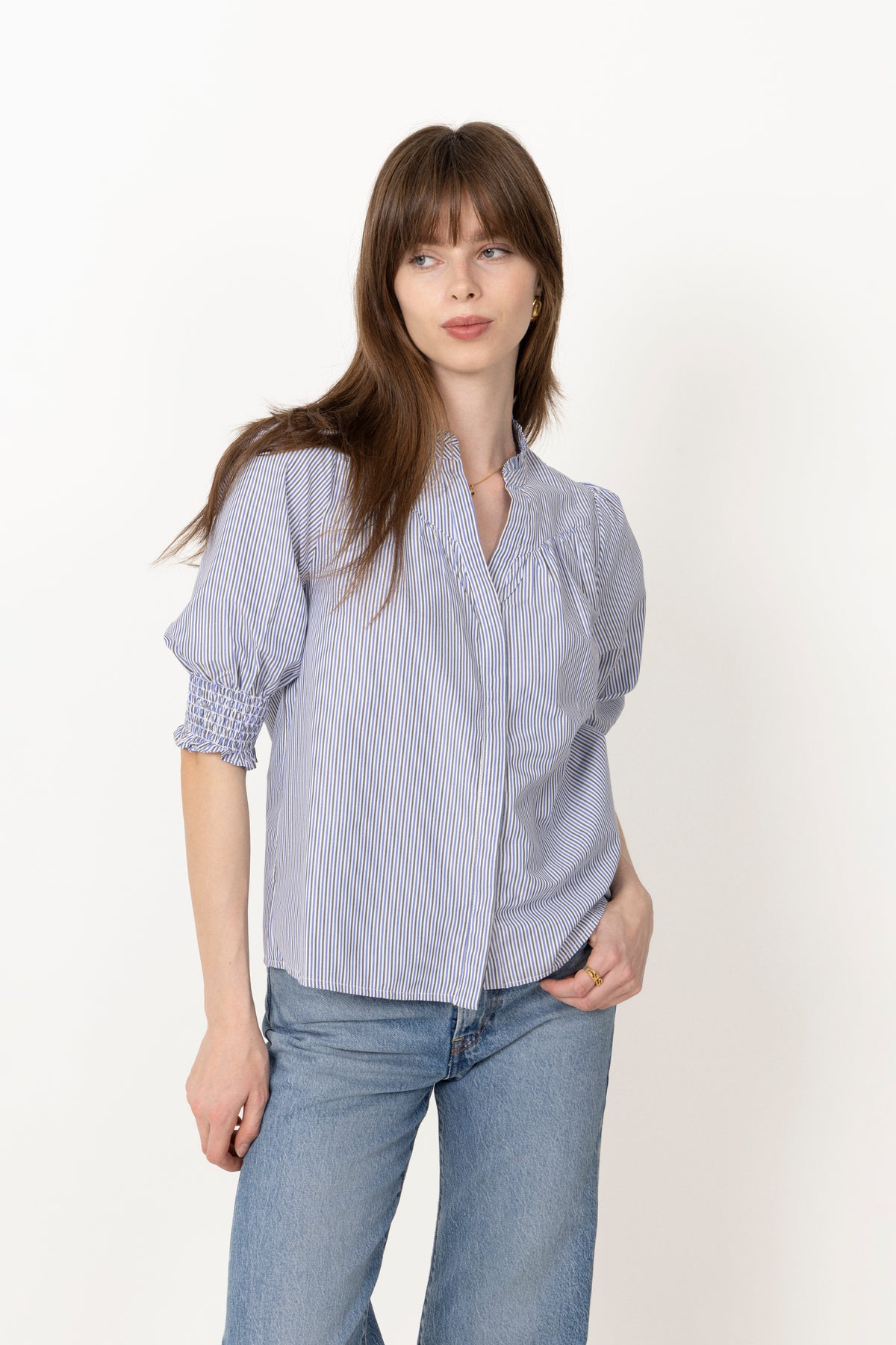 Diana Double Stripe Blouse - Light Blue
