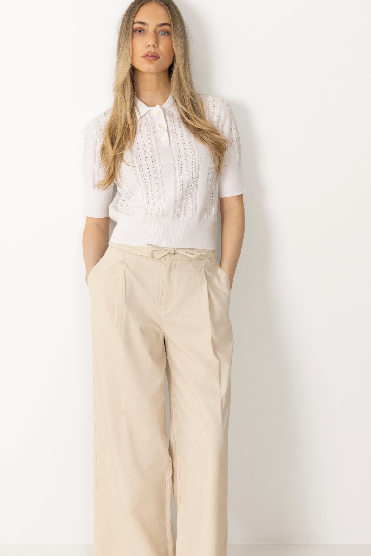 Edel Linen Cotton Polo Tee - White