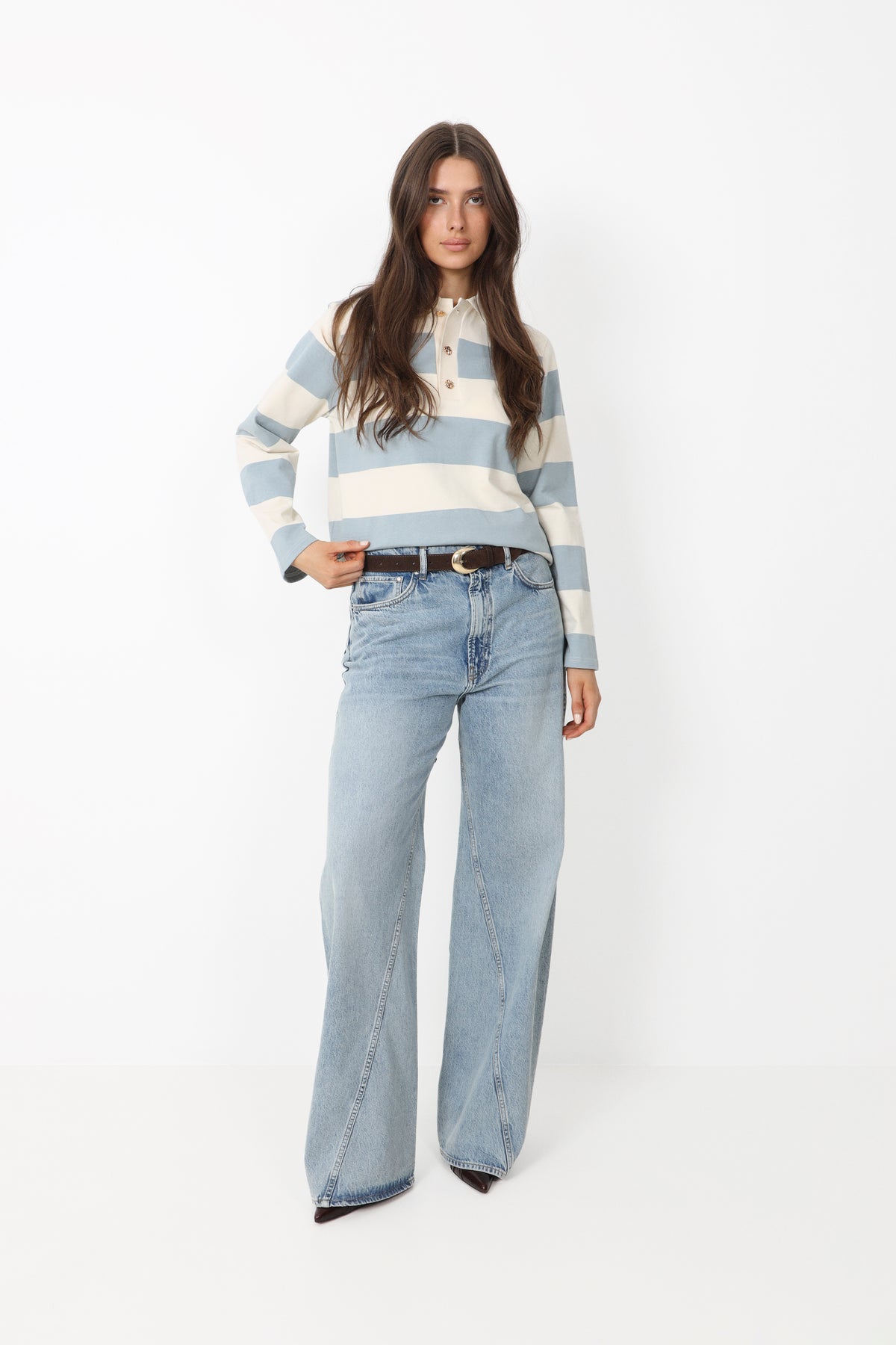 Isabelle Block Polo Jumper - Blue