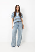Olga Stripe Polo Tee - Blue