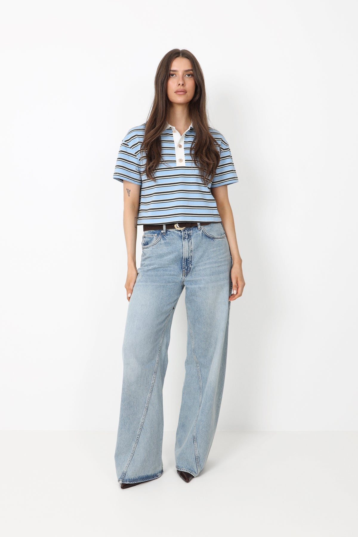 Olga Stripe Polo Tee - Blue