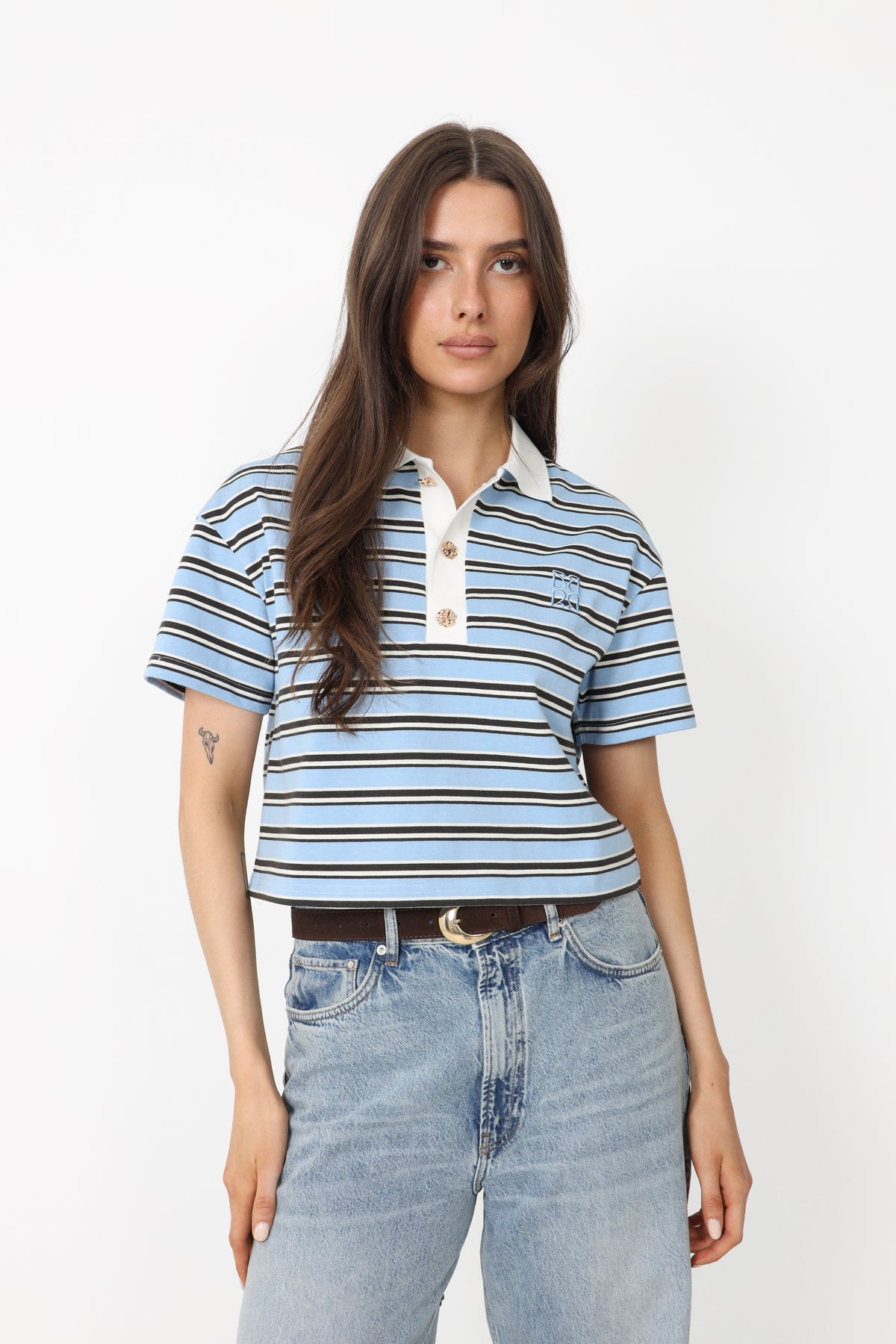 Olga Stripe Polo Tee - Blue