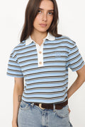 Olga Stripe Polo Tee - Blue