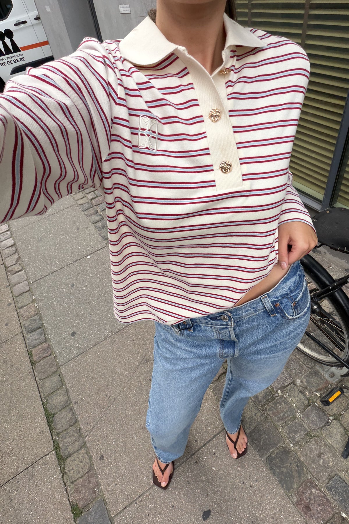 Isabelle Stripe Polo Jumper - Red