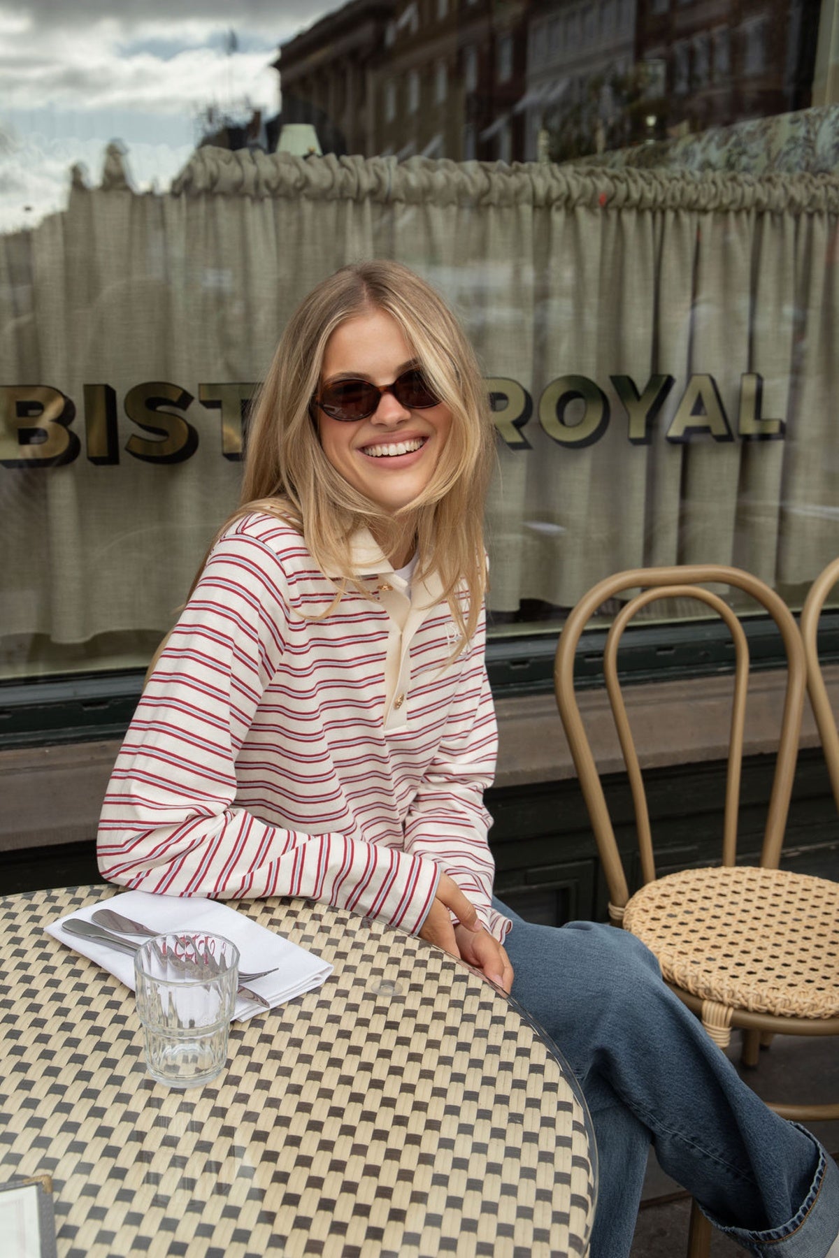 Isabelle Stripe Polo Jumper - Red