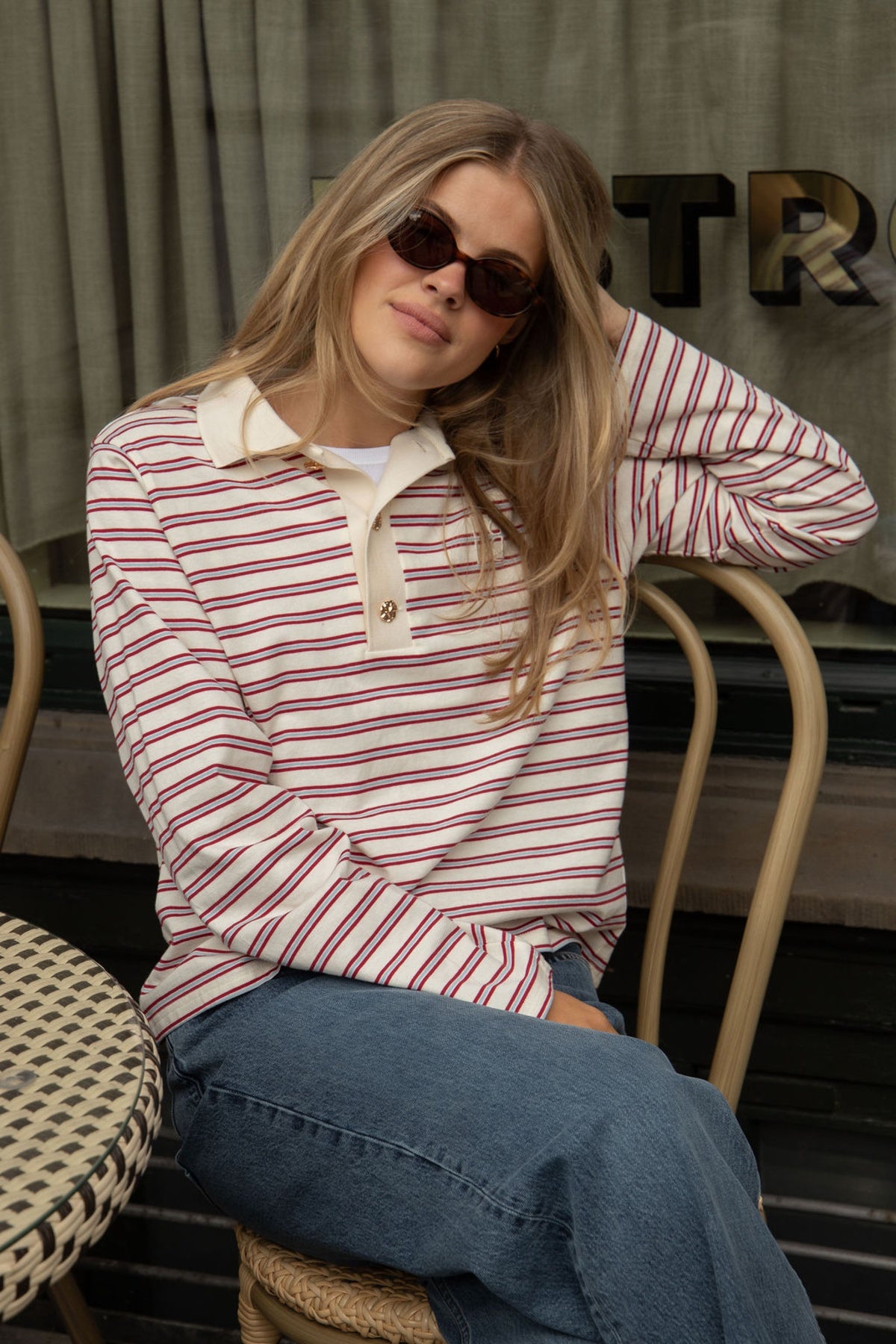 Isabelle Stripe Polo Jumper - Red