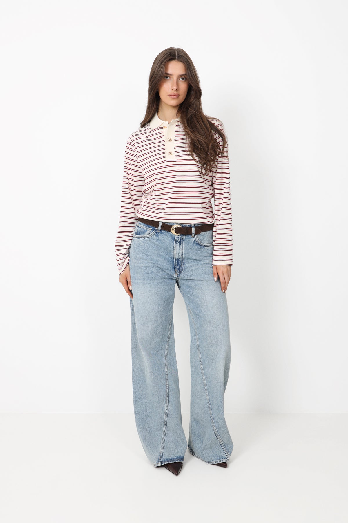 Isabelle Stripe Polo Jumper - Red