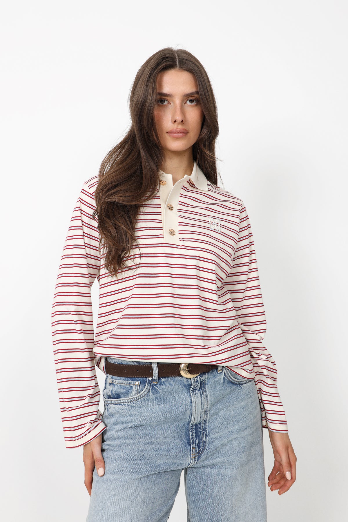 Isabelle Stripe Polo Jumper - Red