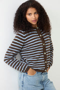N-Mertice Knit Cardigan - Brown Blue Stripe
