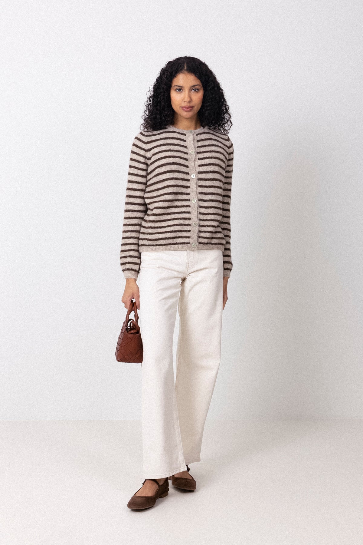 N-Mertice Knit Cardigan - Brown Sand Stripe