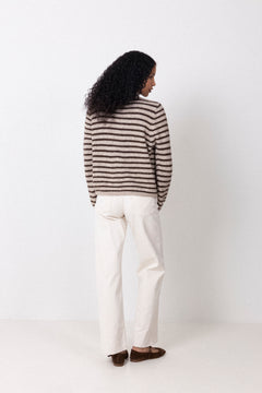 N-Mertice Knit Cardigan - Brown Sand Stripe