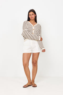 N-Lenda Knit Cardigan - Brown Ivory Stripe