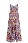 Sleeveless Tiered Maxi Dress - Flower Tiles Lilac