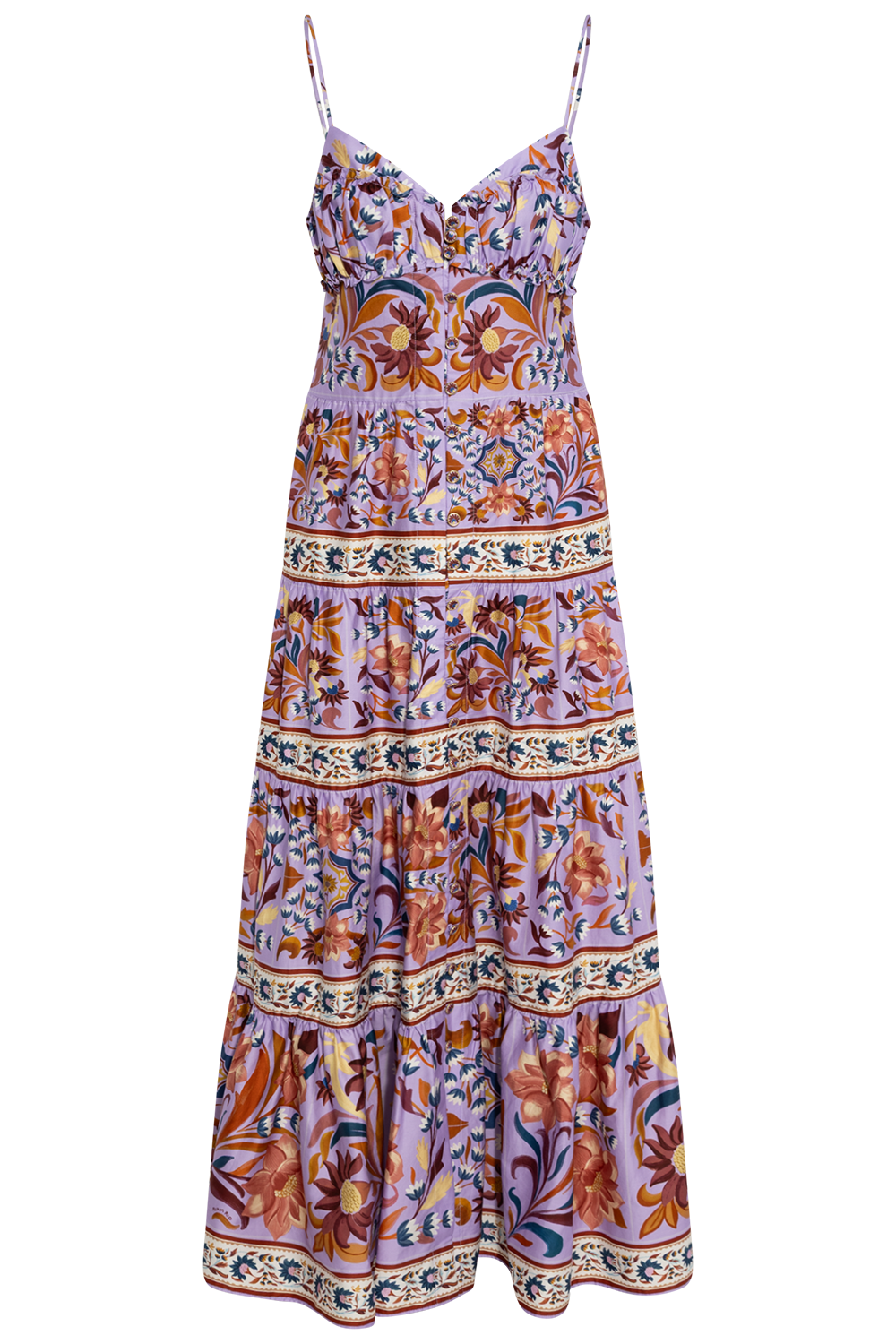 Sleeveless Tiered Maxi Dress - Flower Tiles Lilac