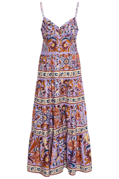 Sleeveless Tiered Maxi Dress - Flower Tiles Lilac