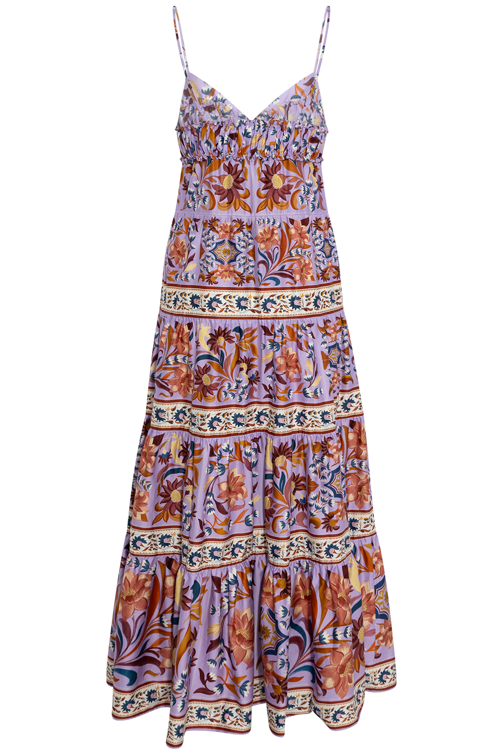 Sleeveless Tiered Maxi Dress - Flower Tiles Lilac