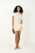 Twill Mini Skirt With Geometric Richelieu - Pink