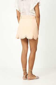 Twill Mini Skirt With Geometric Richelieu - Pink