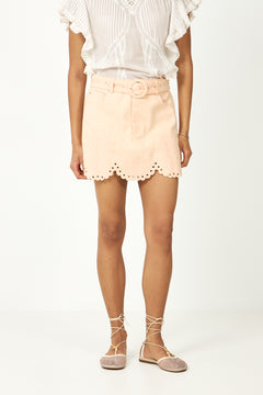 Twill Mini Skirt With Geometric Richelieu - Pink
