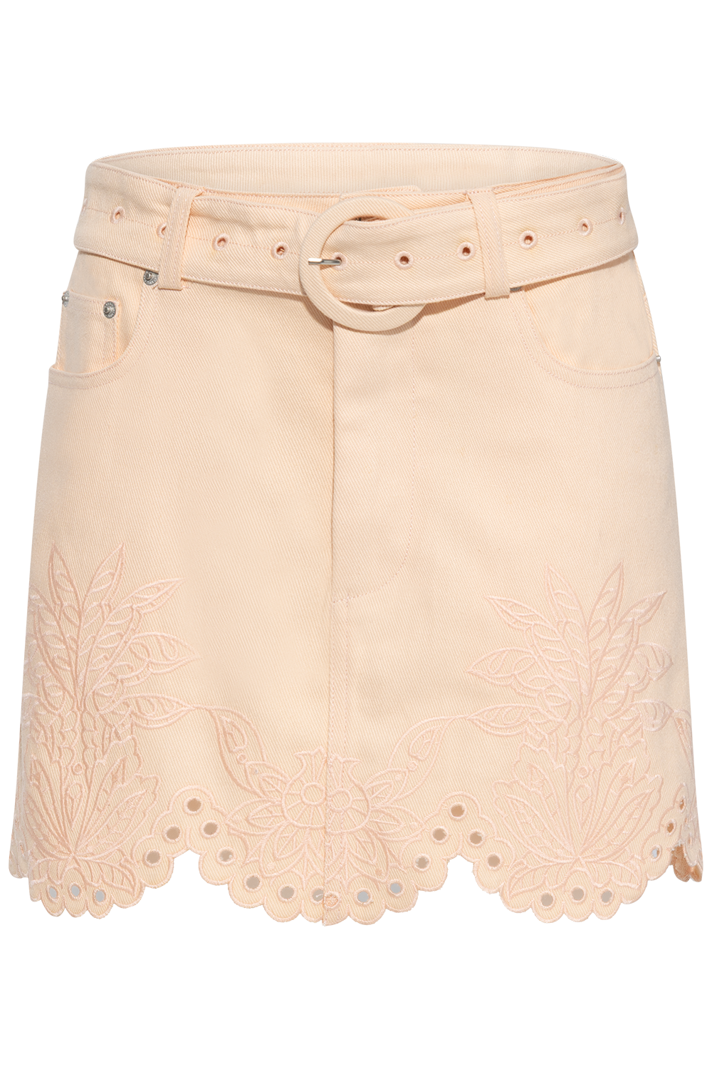 Twill Mini Skirt With Geometric Richelieu - Pink