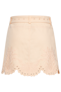 Twill Mini Skirt With Geometric Richelieu - Pink