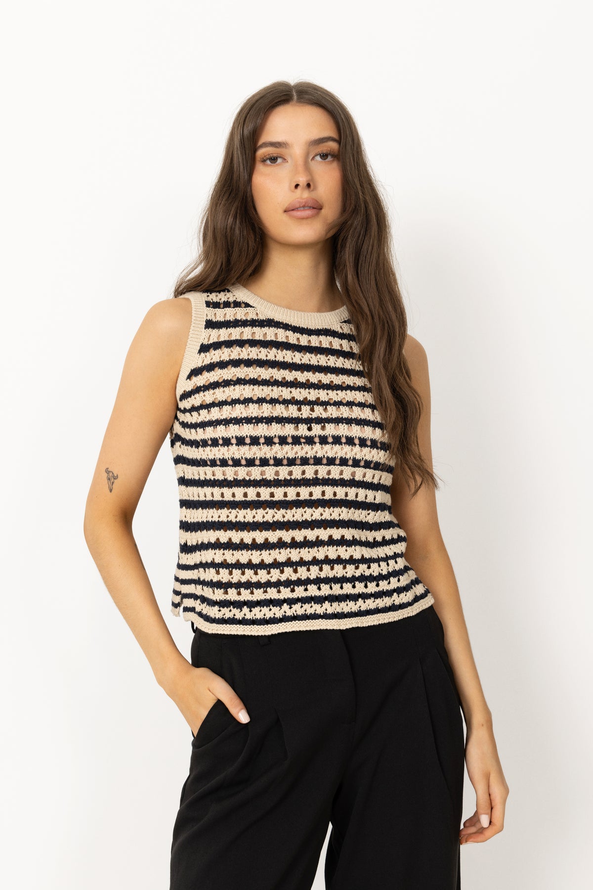 Vester Stripe Top - Navy Summer Sand