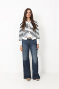 Pernille Stripe Knit Cardigan - Navy Striped