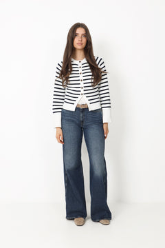 Pernille Stripe Knit Cardigan - Navy Striped